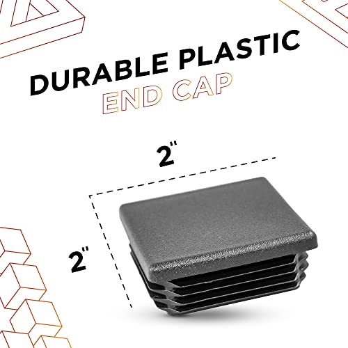 Image of Prescott Plastics 2 inch (50.8mm) Outer Perimeter Ribbed Plastic Hole Caps, Square Black Metal Tubing End Caps, Strong Furniture Leg Inserts, Impact & Weather Resistant, Made in The USA - 50 Pack