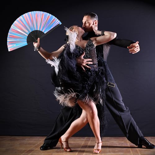 Image of Maitys Large Rave Fan Folding Handheld Fans 13'' Clap Fans for Line Dancing Clack Fan Holographic Festival Accessory for Martial Art Gift Performance, Includes 2 Pouch