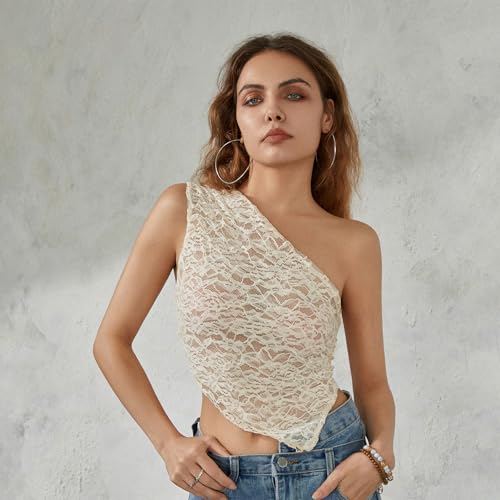 Going Out Tops for Women Lace Vest Sleeveless One-Shoulder Backless Irregular Summer Tops Clubwear for Party3