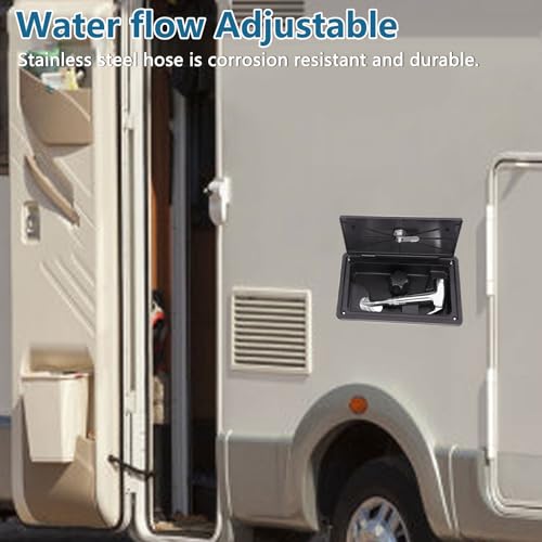 Hocomay RV Dusche Kit, RV Außendusche mit 1,5 m Metallschlauch, Heiß Kaltschalter, Verstellbarer Duschkopf Außen-Dusche-Box für Wohnmobile, Camper, Boote Dusche Werkzeug