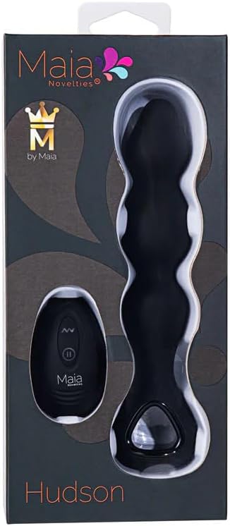 Hudson - 10 Functions Remote Control Anal Plug Featured 3-Elongated Beads, Top Bead Also Swirls as it Vibrates for Intense Prostate Stimulation. 100% Body Safe Silicone