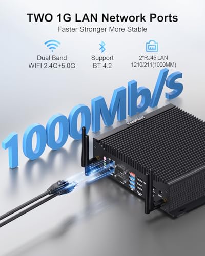 Image of FANPEEC Industrial PC Fanless Mini PC Core i7-10510U 8GB RAM DDR4 128GB SSD, Mini Computer Win 11 Pro 6xRS232 COM, Fanless Mini PC Dual LAN 4xUSB 3.0, 4xUSB 2.0, Dual Band WiFi BT4.2