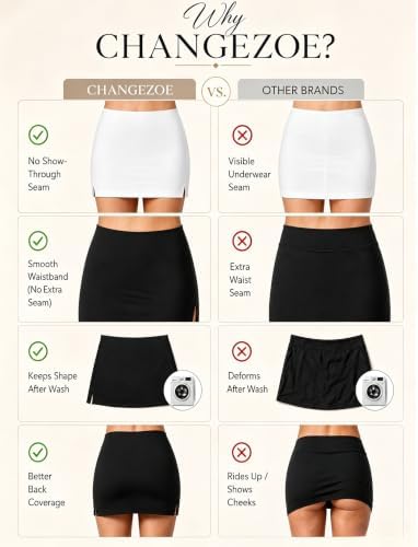 CHANGEZOE Women's Mini Skorts Mid-Low Rise Mini Skirt with Shorts Side Slit Stretchy Sexy Y2K Going Out Skirts Black - 3
