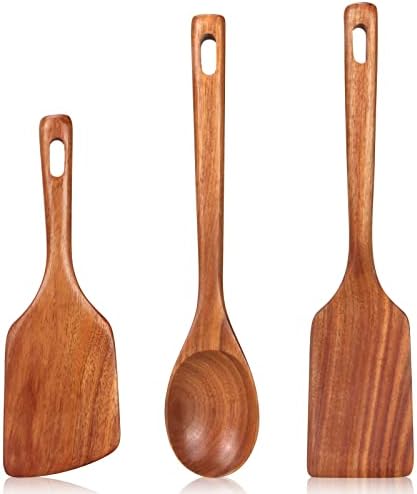 3 Pcs Large Wooden Spatula Set Kitchen Utensils Wood Spoon for Cooking Spatula Serving Spoon Turner Spatulas Mixing Spoons Wooden Cooking Utensil Flat Fish Spatula Egg Flipper Wok Spatula