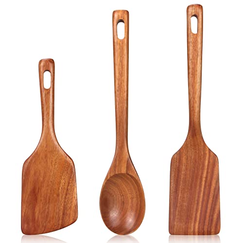 3 Pcs Large Wooden Spatula Set Kitchen Utensils Wood Spoon For Cooking Spatula Serving Spoon Turner Spatulas Mixing Spoons Wooden Cooking Utensil Flat Fish Spatula Egg Flipper Wok Spatula #TOP1