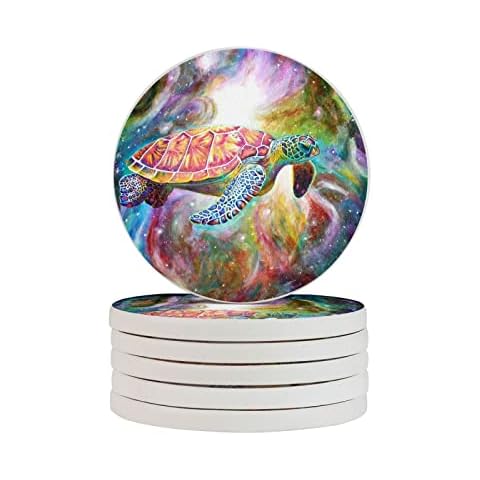 Huimin Color Turtle Non-Slip Drink Coaster 2 Pcs coaster Set,Round Diatomite Coaster, Desk Decoration Mats For Coffee Table Decor-10cm(3.93inch) Diameter Cover