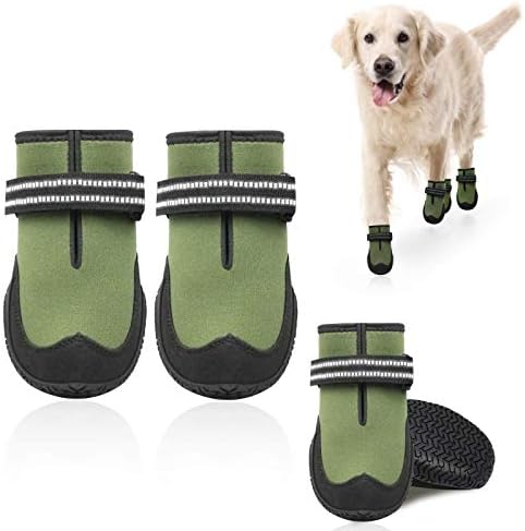 KEIYALOE Dog Boots Waterproof Dogs Booties Protection Paw Anti-Slip Outdoor Dog Shoes Adjustable Reflective Straps Small Medium Large Dogs 4 Pcs