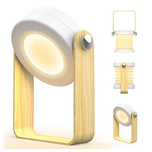 Lampe de chevet Touch LED à intensité variable Lampe de Bureau vintage avec poignée en bois 3 niveaux de luminosité lampe table portable pliable avec fonction tactile pour chambre à coucher