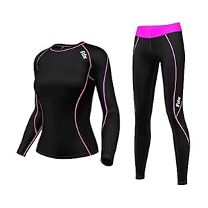 FDX Womens Base layer Set, Breathable Quick Dry Body Fit Ladies Suit, Top and Leggings Underwear Set for Running Gym Skiing & Winter Workout
