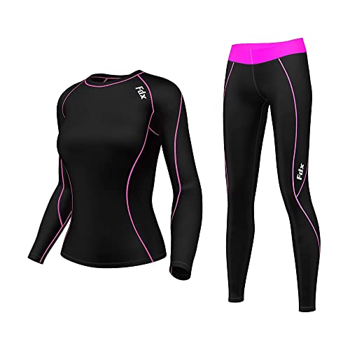FDX Womens Base layer Set, Breathable Quick Dry Body Fit Ladies Suit, Top and Leggings Underwear Set for Running Gym Skiing & Winter Workout