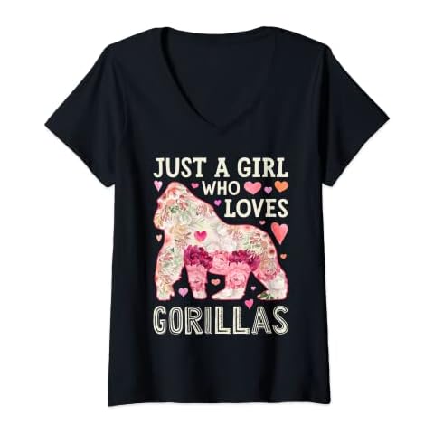 Womens Gorilla Just A Girl Who Loves Gorillas Flower Women Floral V-Neck T-Shirt Cover