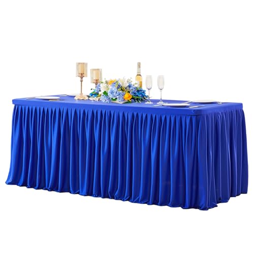 Wish Care Royal Blue Polyester Table Clothes for 8 Foot Rectangle Tables, Wrinkle Free Fitted Table Cover with Pleated Ruffle Table Skirt for Birthday Party Wedding Trade Show Event Display