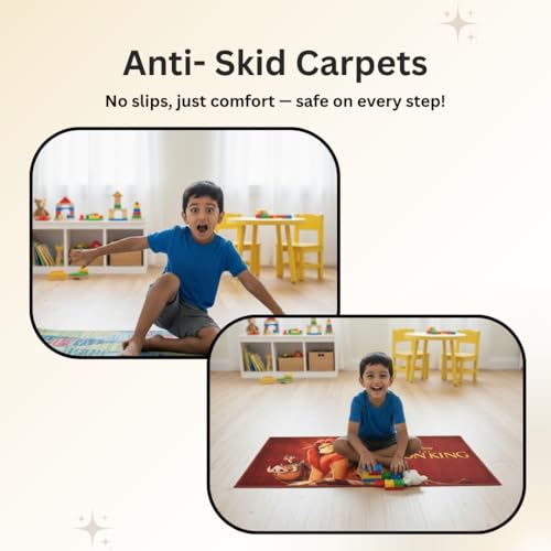 Image of Athom Living Disney Lion King Runner Carpet 2x4.5 Ft, Soft Printed Mat with Anti-Skid Backing, Durable Washable Runner for Kids Bedroom, Play Area & Playroom Decor