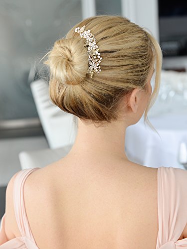 Mariell Handmade Brushed Gold And Ivory Pearl Wedding Comb - Crystal Jeweled Bridal Hair Accessory #TOP1