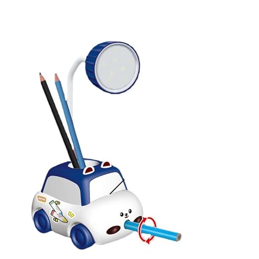 Flenzy Plastic Car Pencil Sharpener Table Desk Lamp with Pen Holder, Blue, Pack of 1