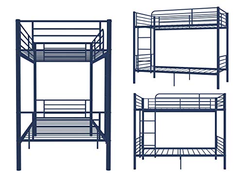 Mecor Metal Twin Over Twin Bunk Bed - Sturdy Frame With Metal Slats - Safety Guard Rail & Removable Ladder - For Kids, Teens, Adults - Navy Blue #TOP2