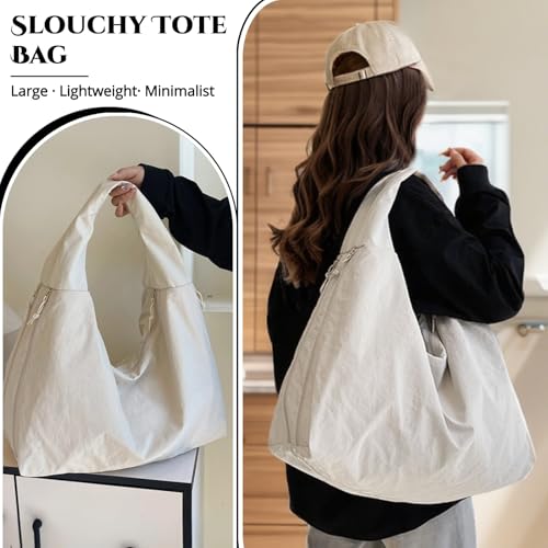 Deftkaze Large Beige Solid Nylon Tote Bag for Women - Spacious Slouchy Shoulder Bag with Multiple Pockets - Crescent Hobo Bag for Travel, Gym, or Casual Outings by Deftkaze - Used condition - Image 2