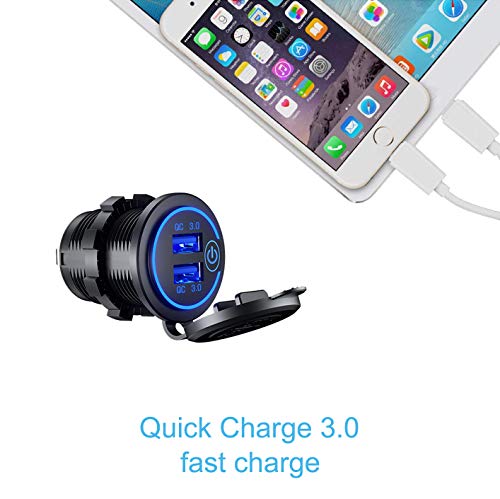 YGL Chargeur de Voiture USB pour Moto,12/24V Adaptateur de Prise Double USB/QC3.0 étanche, Chargeur avec Interrupteur pour Bateaux, Remorques, Voitures, Bus - Image 4
