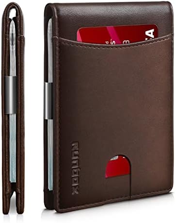 RUNBOX Slim Money Clip Wallets for Men, Minimalist Leather Bifold RFID Blocking Mens Front Pocket Wallet with 11 Card Slots Gift Box, Coffee, Medium, Minimalist