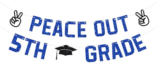 Zatain Peace Out 5th Grade Banner, 5th Grade Level Complete, Class of 2024 5th Graduation Party Decorations for Kids, Blue