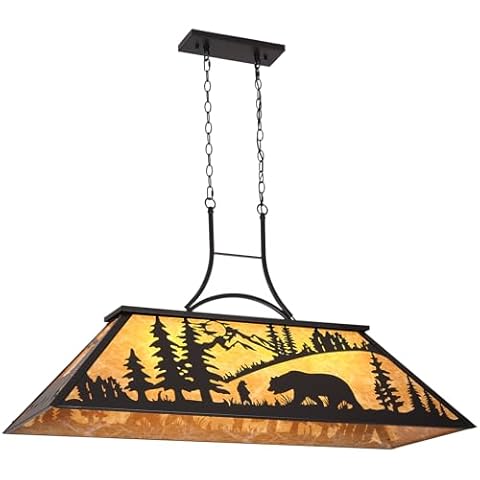 Monaxon 47.2" Pool Table Light, 4-Light Rustic Bear Chandelier for 7-8-9ft Table, Farmhouse Pendant Light Fixture for Game Room, Kitchen Island, Man Cave, Dining Room(Bulbs Not Included) Cover