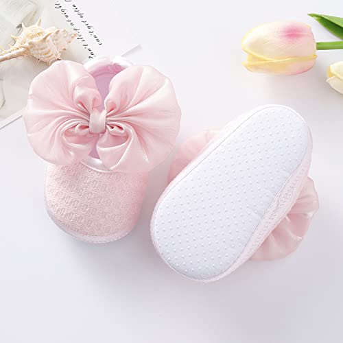 Loyalt Baby Girls Premium Bowknot Mary Jane Flats Wedding Princess Dress Shoes Soft Sole Infant Toddler Walking Moccasins Crib Shoes,Pink,0-6 Months #TOP2