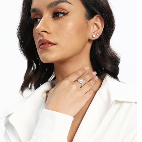 mdfun 18k white gold plated cubic zirconia three-in-one halo wedding engagement promise eternity ring for women