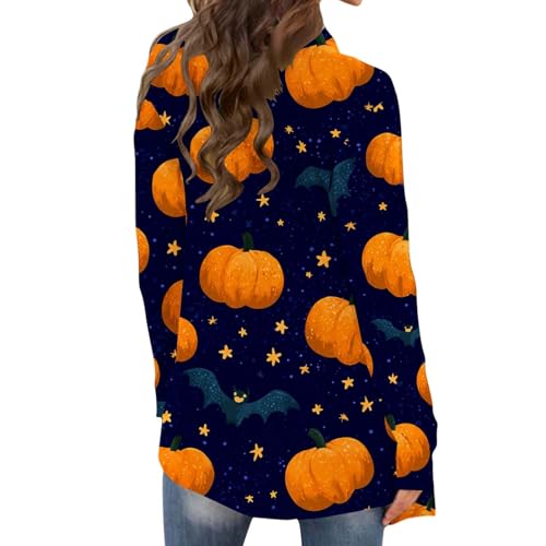 Halloween Cardigan for Women 2025 Fall Open Front Pumpkin Ghost Print Sweater Fashion Long Sleeve Lightweight Coat2
