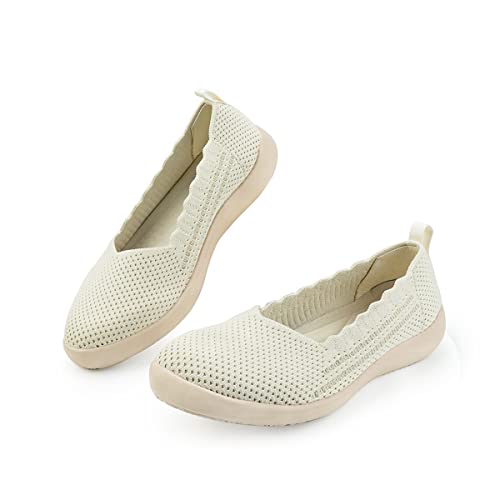 Uoua Women's Slip On Shoes Casual Tennis Shoes Flat Nurse Shoes Comfortable Walking Knit Loafer Sneaker Beige 40(9) #TOP7