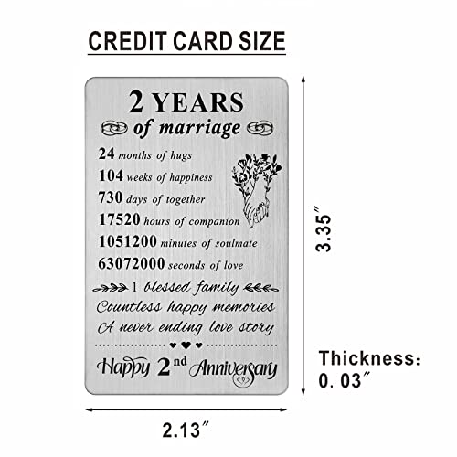 Resdink 2 Year Anniversary Card Gifts For Him Her Husband Wife, 2Nd Wedding Anniversary Wallet Card For Women Men Friend, Happy 2Nd Anniversary Present, Gift Ideas For 2 Yr Anniversary #TOP2