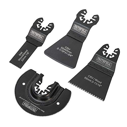 Faithfull FAIMFKIT4 Flooring Set, Sawing, Cutting & Scraping Oscillating Multi-Function Tool Blade 4 Piece Set, Compatable with Most Popular Multi Tool Brands