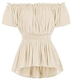 Scarlet Darkness Renaissance Shirt Women Off Shoulder Short Sleeve Tops Summer Peasant Pirate Shirt Peplum Blouse Light Yellow XL