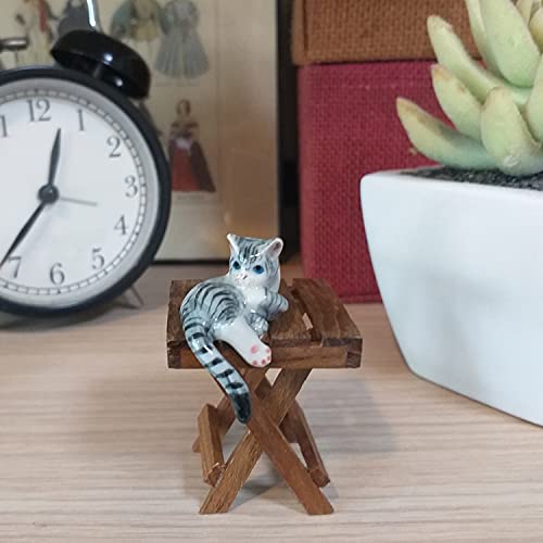 Cozinest Ceramic Tabby Cat Figurine Relaxed Gray Kitten Adorable Kitty Collectible Miniatures Dollhouse Hand Painted Animal Home Decor Or Gift For Lovers With Chair # 1, 1.3In X 1.5In X 1.5In (W-L-H) #TOP7