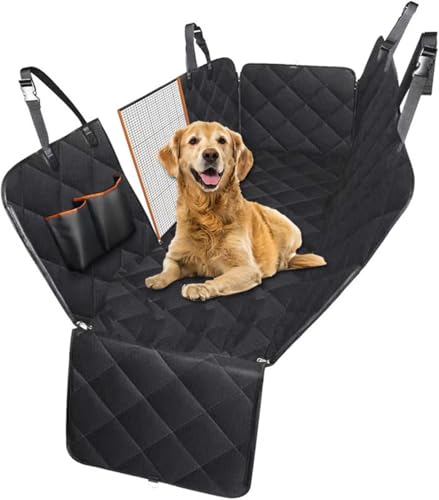 CHIMZIペット用ドライブシート可視メッシュ窓車内用ペット用品犬カー用品安全ベルト付きペットドライブシート後部座席滑り止めシートカバー防水洗濯可汚れに強い車シートカバー犬用後ろで取り外し可能全種犬用猫 (ブラック)