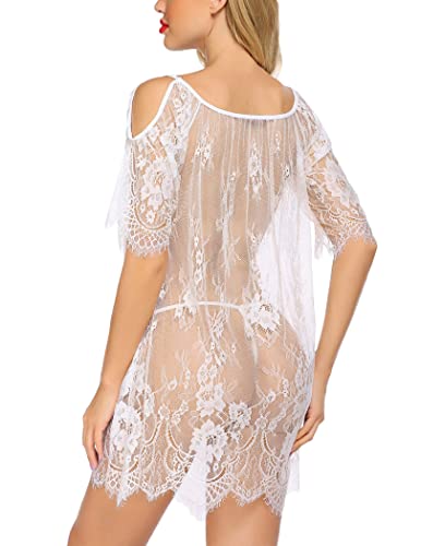 Avidlove Women Sexy Lingerie Cold Shoulder Eyelash Lace Babydoll(White,Xl) #TOP2