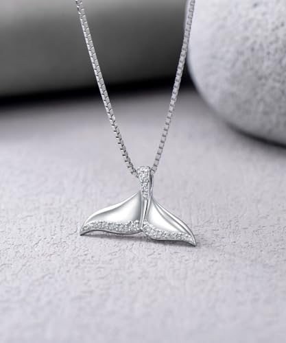 1/6 Carat Diamond Whale Tail Necklace for Women 925 Sterling Silver 18K White Gold Plated Whale Pendant Diamonds Ocean Jewelry Necklaces4