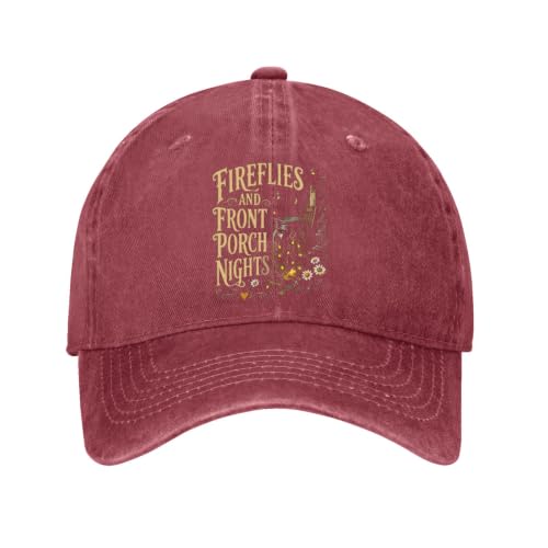 Fireflies and Front Porch Nights Floral Hat for Son Fashion Washed Distressed Wine Red