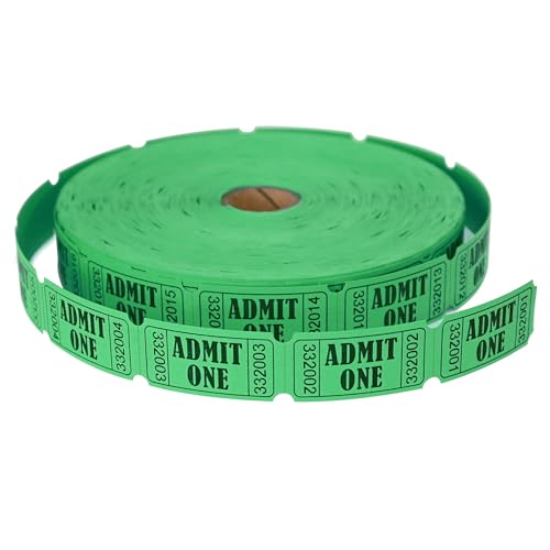 L LIKED 2000 Green Raffle Tickets with Perforations & Consecutive Numbers – 1" x 2" Admit One Roll for Events, Carnivals, Door Prizes, Fundraisers & Drink Tickets
