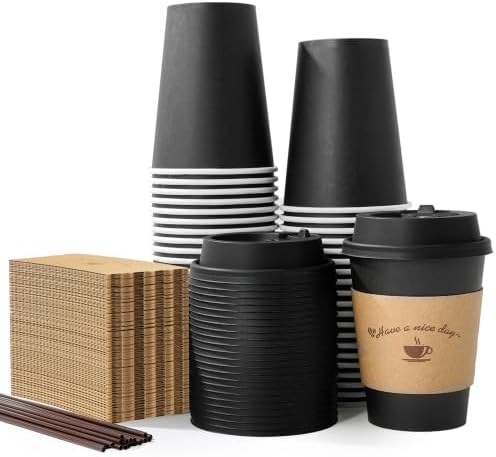 LITOPAK 50 Pack 12 oz coffee cups, Disposable Paper Coffee Cups with Lids