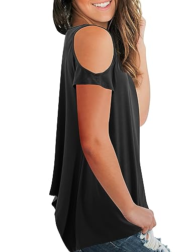 Beluring Womens Cold Shoulder Tops Summer Short Sleeve V Neck Casual Tunic Tee Shirts3