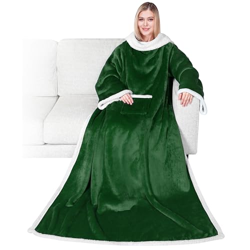 PAVILIA Sherpa-Fleece-Decke mit Ärmeln, für Damen und Herren, Erwachsene, tragbare Decke, warm, weich, Plüsch, dick, kuschelige Tasche, Ärmel, TV-Überwurf, gemütliche Ideen, Mutter, Ehefrau,