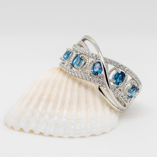 925 Sterling Silver Plated Simulated Blue Sapphire Band Ring Engagement Ring for Women3