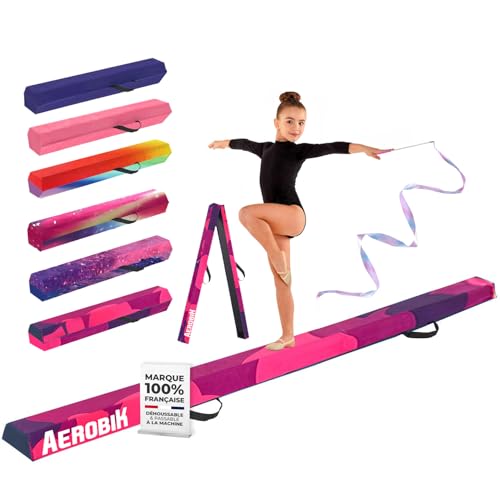 Aerobik | Poutre de Gymnastique Pliable 240 cm Violette | Stable, Antidérapante et Lavable | Enfants & Adultes | Ruban de Gymnastique Offert pour Un entraînement Complet | Original Corner