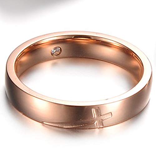 Fashion Month Women 4mm Vintage Stainless Steel Engrave Cross Rose Gold Ring Christian Engagement Wedding Band CZ Inlay2