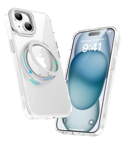 Image of for iPhone 15 Case, Compatible with MagSafe, Slim Shockproof Military-Grade Rugged Protective Case with Stand, Camera Control, Comfort Grip (C-Clear, iPhone 15)