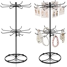 Tandefio 2 Pcs Rotating Bracelet Display Stand Jewelry Rack Metal Adjustable Display Holder with Hooks Organizer for Necklace2 Tier