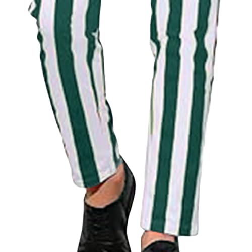 Men’s Striped Slim Fit Dress Pants Flat Front Pinstripe Suit Trousers Casual Skinny Fit Striped Business Pants2