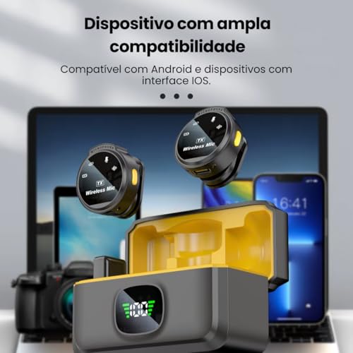 Microfone de Lapela Sem Fio Profissional Compatível iPhone/Tipo-C Moderno 2 Mini Microfones Redução