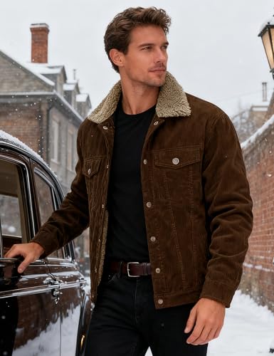 MAGCOMSEN Men's Corduroy Jacket Winter Sherpa Lined Warm Thick Trucker Cargo Coat with 5 Pockets4