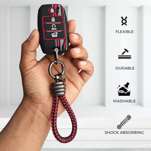 Image of KEYCEPT Tristar Key Cover Compatible for Kia Seltos | Sonet | Carens 4 Button Smart Key with Keychain (Tristar Silicone).